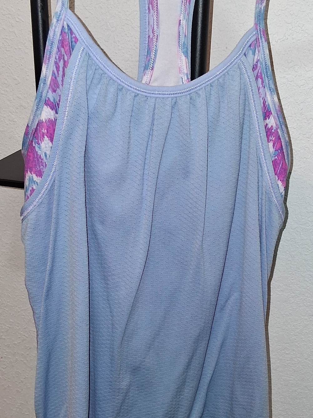 Ivivva Light Blue Racerback Tank with Pink Patterned Panels